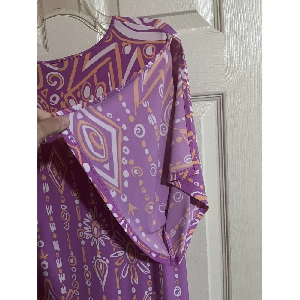 Bob Mackie Wearable Art Dress Size M‎ Purple Pink Maxi Kaftan Side Slit Retro